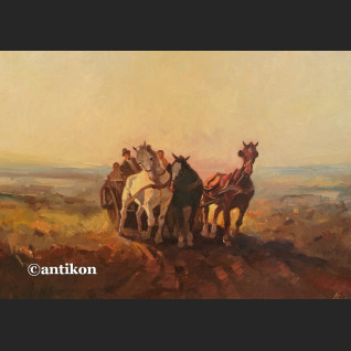 Obraz olejny trojka konie  ok 1900 