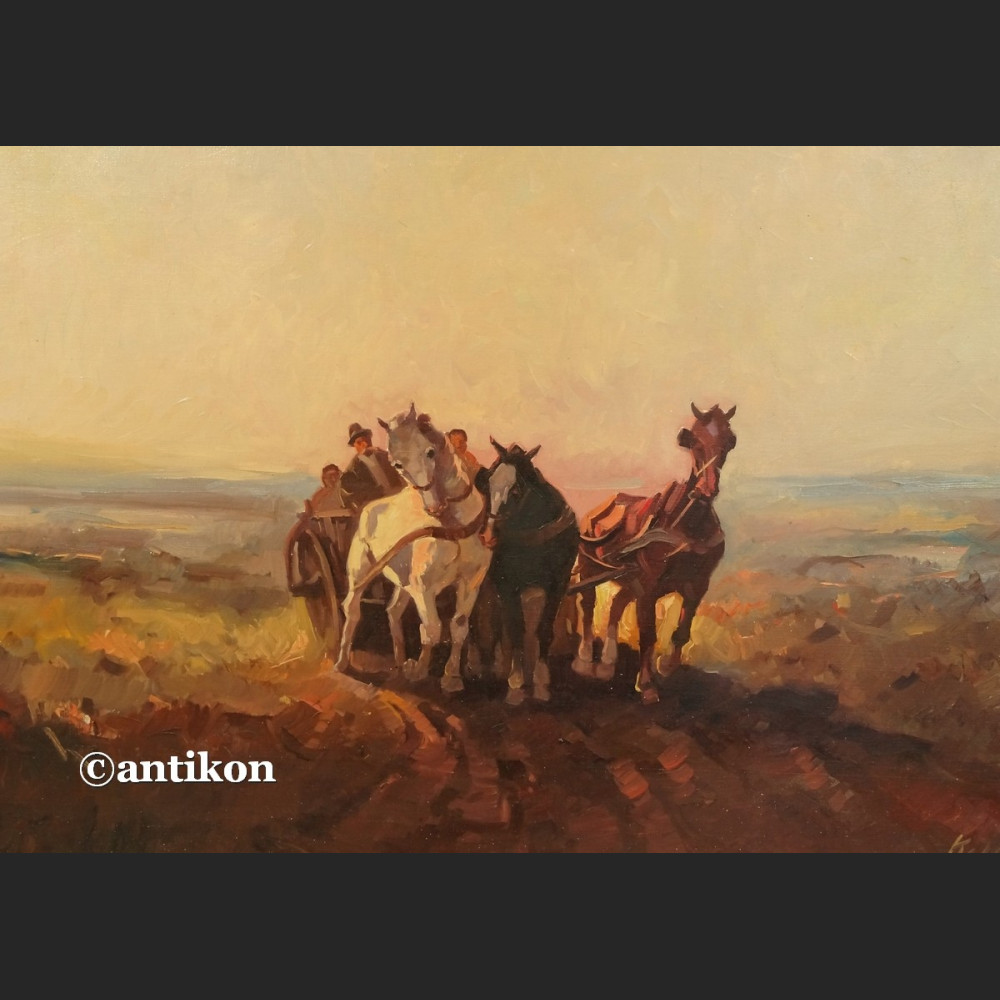 Obraz olejny trojka konie  ok 1900 