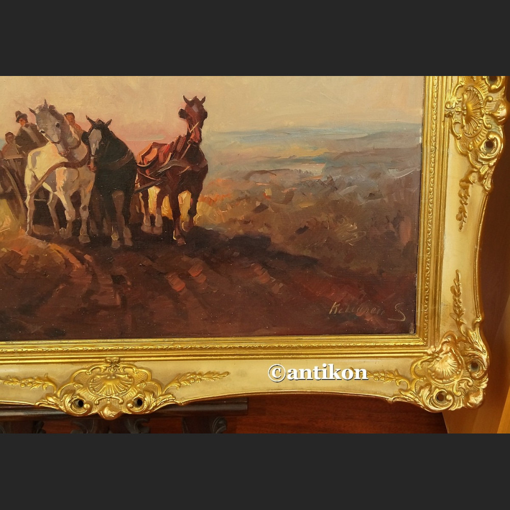 Obraz olejny trojka konie  ok 1900 