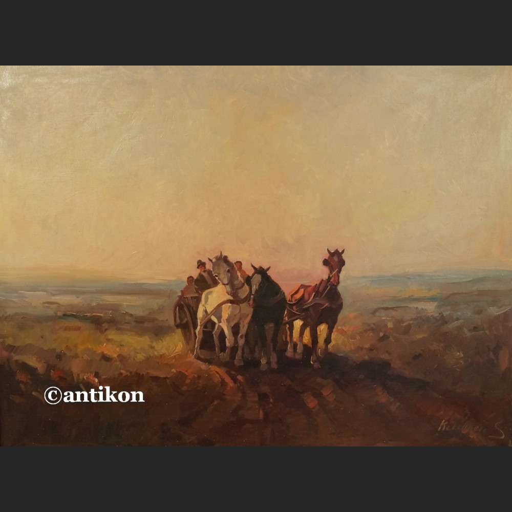 Obraz olejny trojka konie  ok 1900 