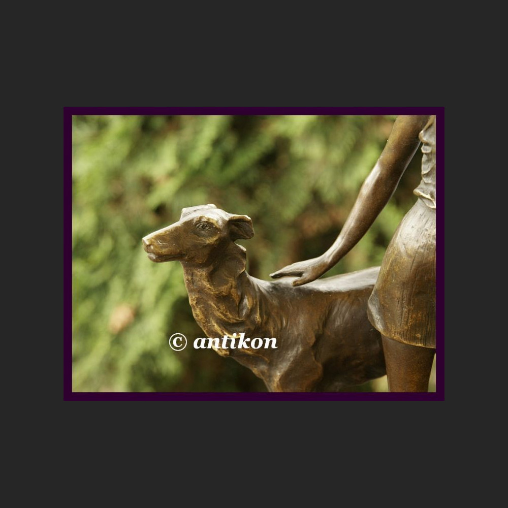 AMZONKA Z CHARTEM BRĄZ ART DECO SYGNOWANA RZEŹBA CUDO AMZONKA Z CHARTEM BRĄZ ART DECO SYGNOWANA RZEŹBA CUDO