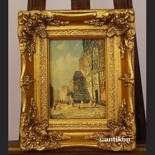 Obraz olejny stary Gdańsk miniatura