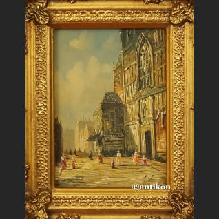 Obraz olejny stary Gdańsk miniatura