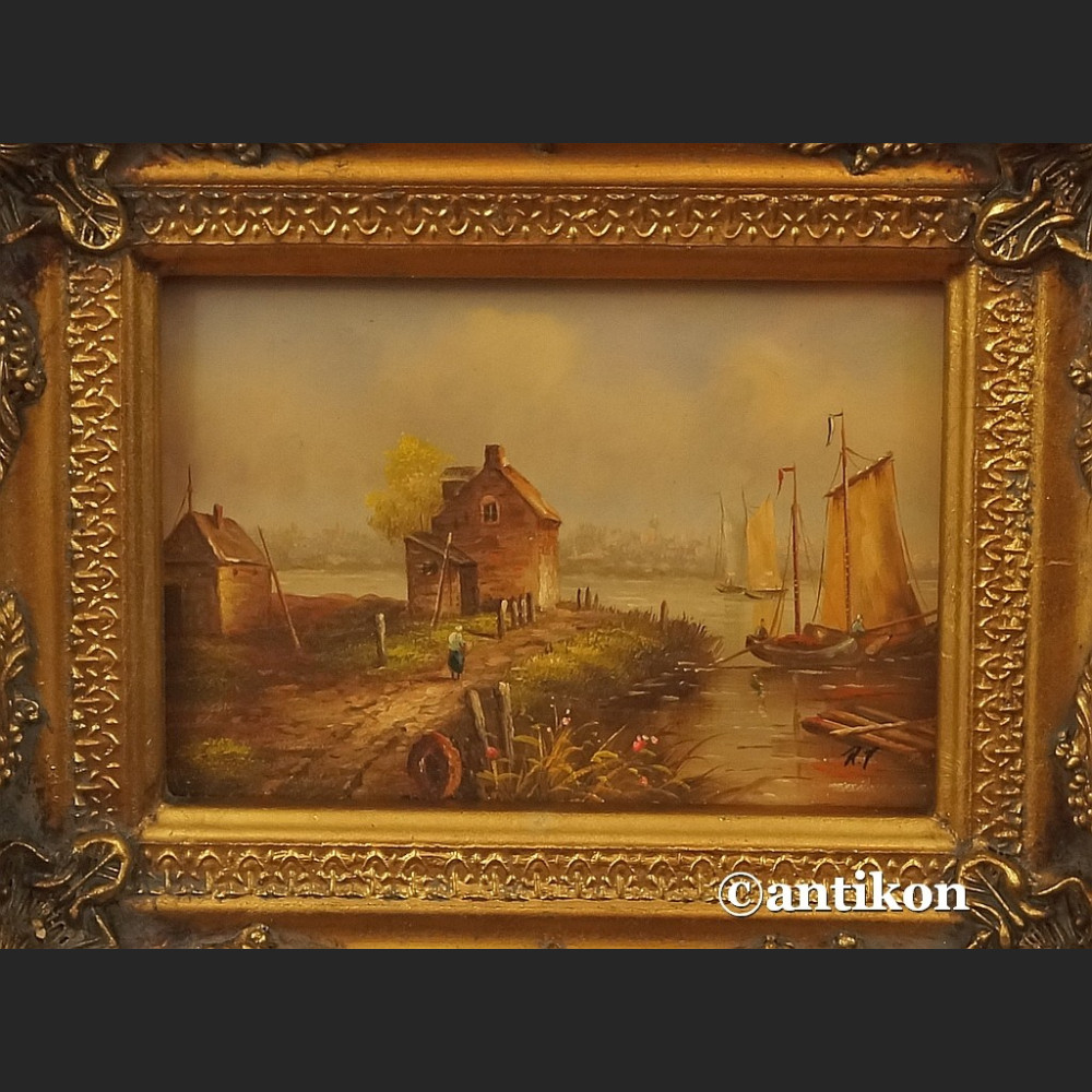 Obraz olejny holender na brzegu kanału