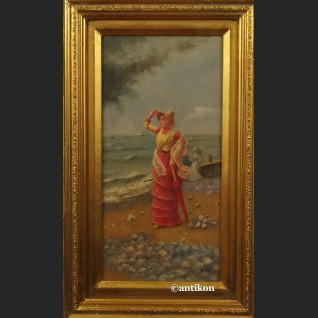 Obraz olejny Widok wybrzeża Damy na plaży Obraz olejny Widok wybrzeża Damy na plaży