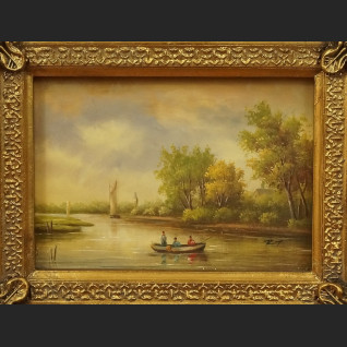 Obraz olejny krajobraz z jeziorem Obraz olejny krajobraz z jeziorem