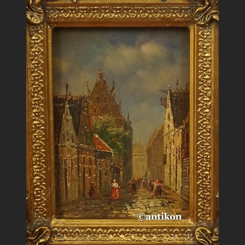 Obraz olejny kamieniczki Gdańsk miniatura