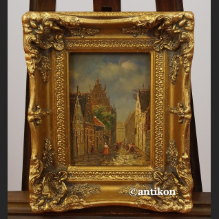 Obraz olejny kamieniczki Gdańsk miniatura