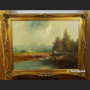 Obraz olejny alpejski pejzaż rzeki Inn