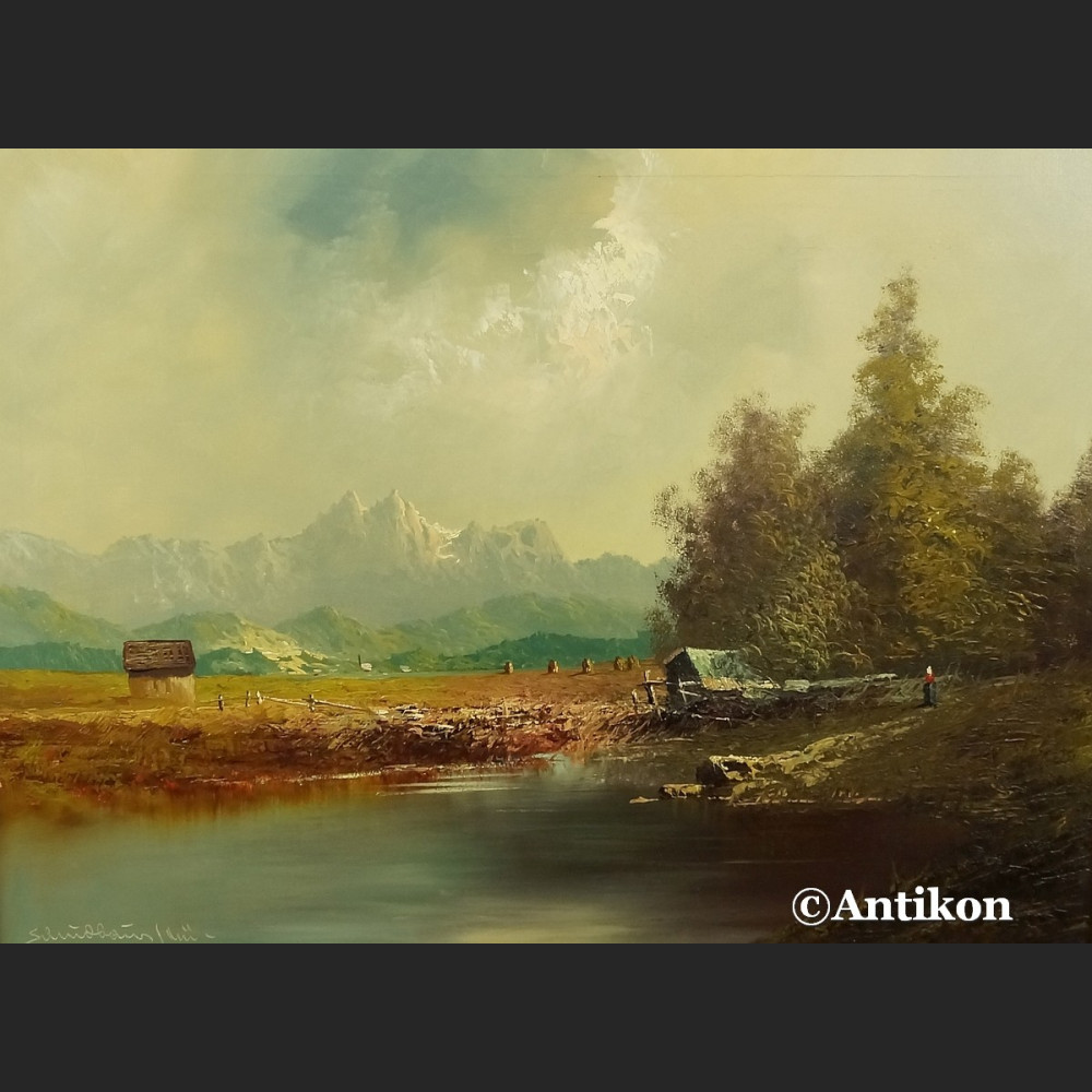 Obraz olejny alpejski pejzaż rzeki Inn
