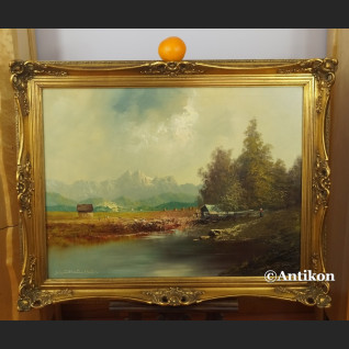 Obraz olejny alpejski pejzaż rzeki Inn