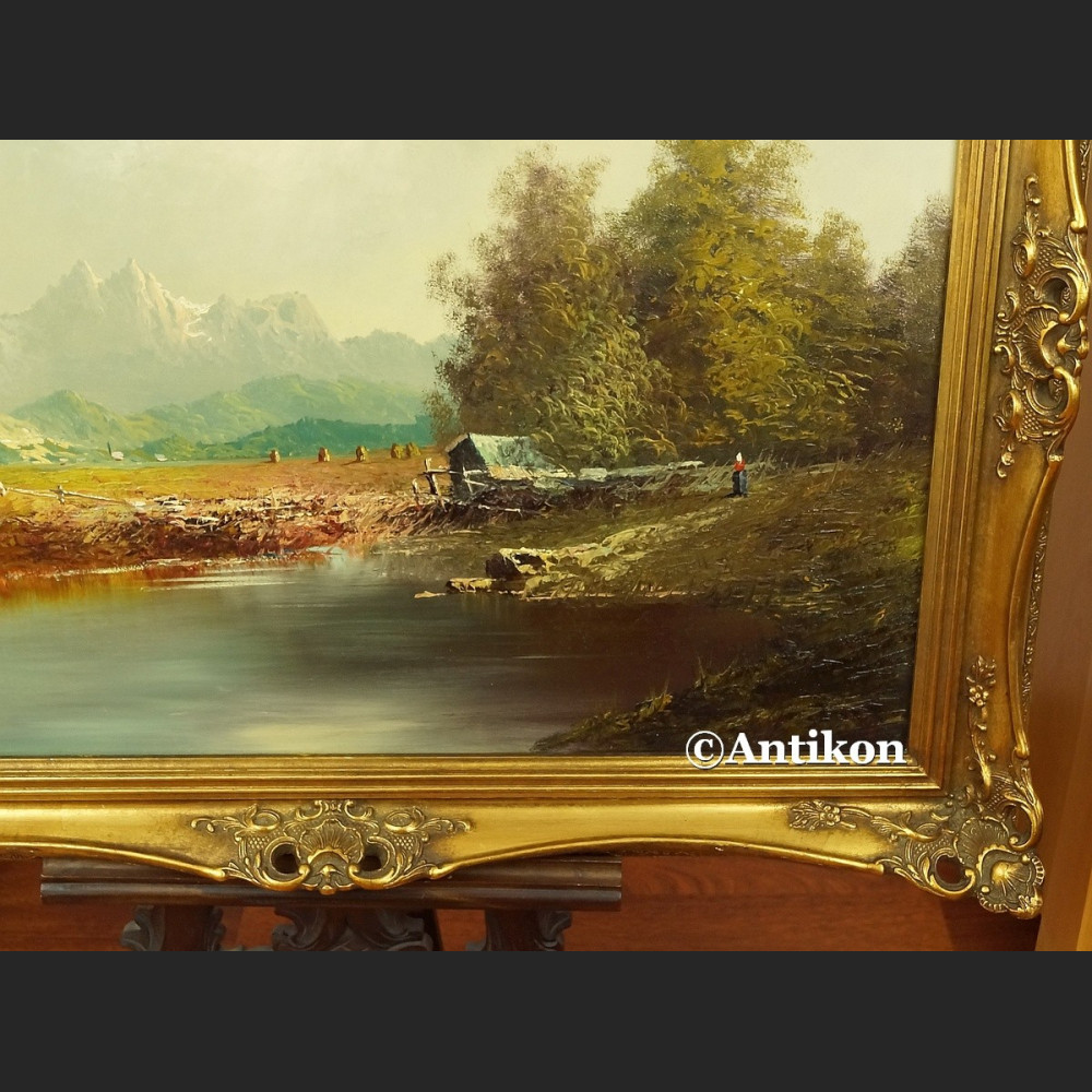 Obraz olejny alpejski pejzaż rzeki Inn