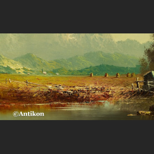 Obraz olejny alpejski pejzaż rzeki Inn