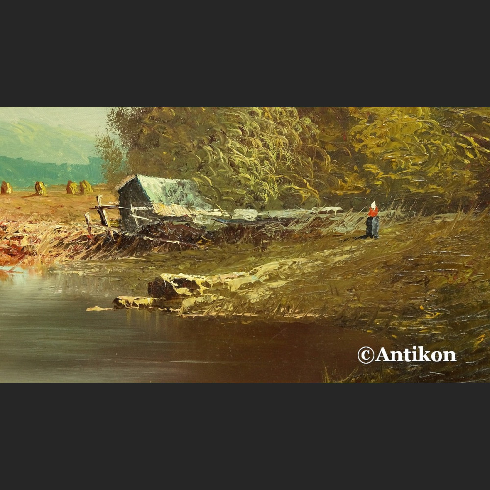 Obraz olejny alpejski pejzaż rzeki Inn