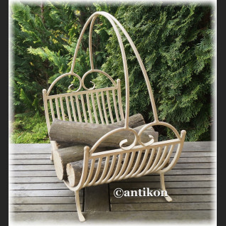 Biały kosz na drewno kominkowe prowansalski metalowy Biały kosz na drewno kominkowe prowansalski metalowy