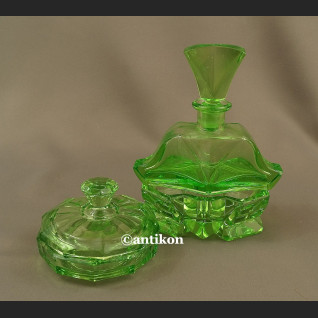 Zestaw Art Deco zielone szkło stare  Zestaw Art Deco zielone szkło stare