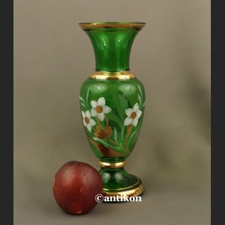 Stary wazon bohemia ręcznie malowany zielony duży