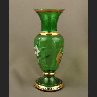 Stary wazon bohemia ręcznie malowany zielony duży