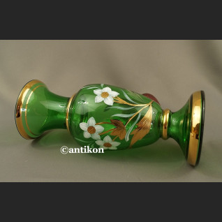 Stary wazon bohemia ręcznie malowany zielony duży