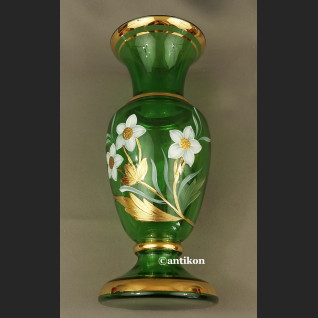 Stary wazon bohemia ręcznie malowany zielony duży