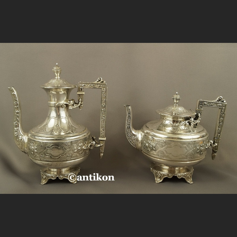 Posrebrzany serwis do kawy i herbaty A. Frenais  neobarokowy 