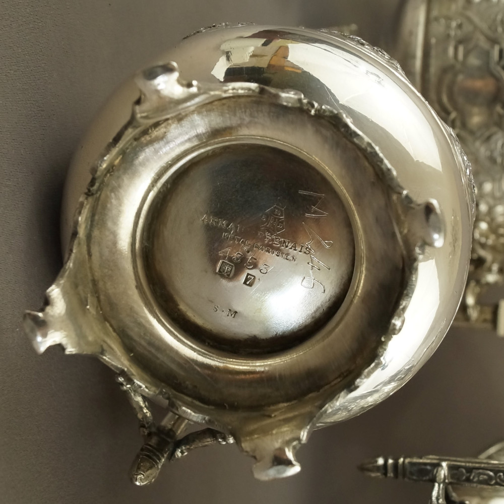 Posrebrzany serwis do kawy i herbaty A. Frenais  neobarokowy 