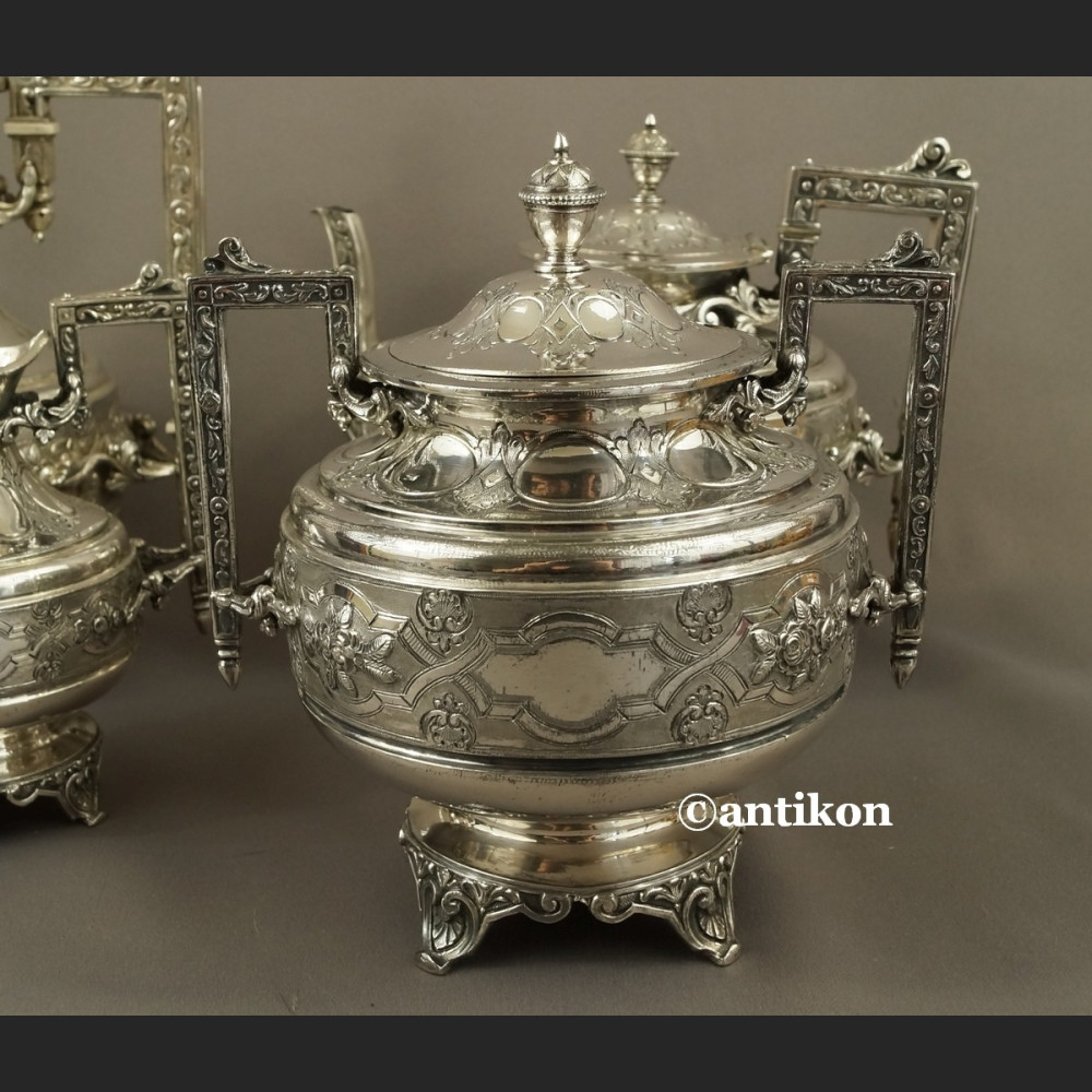 Posrebrzany serwis do kawy i herbaty A. Frenais  neobarokowy 