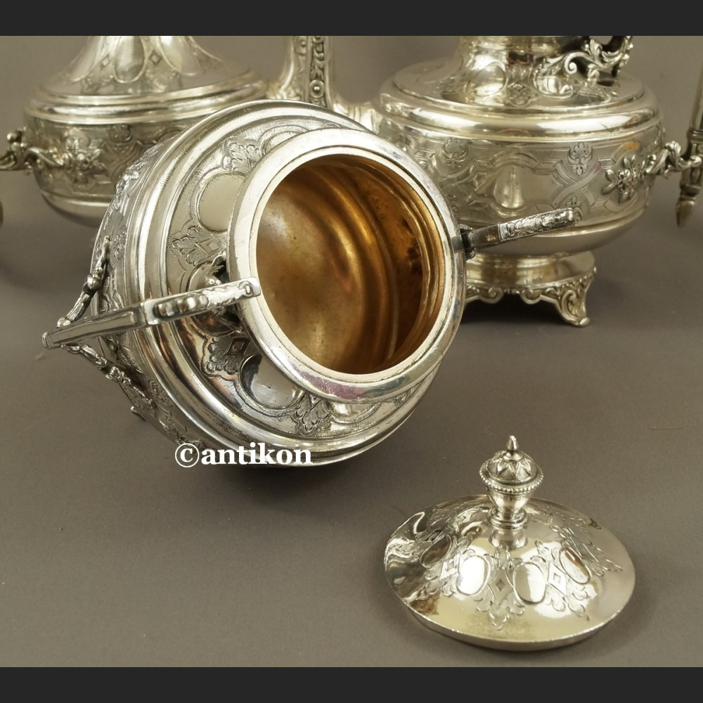 Posrebrzany serwis do kawy i herbaty A. Frenais  neobarokowy 