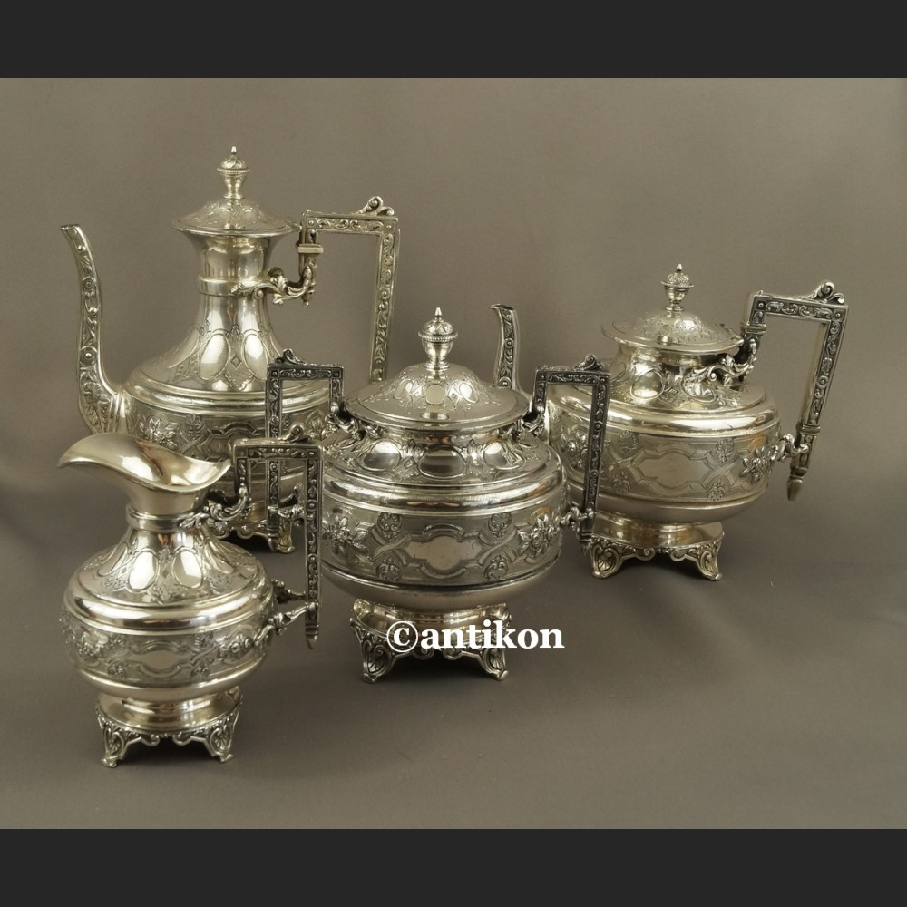 Posrebrzany serwis do kawy i herbaty A. Frenais  neobarokowy 