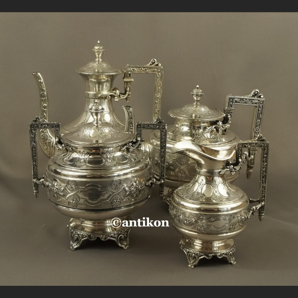 Posrebrzany serwis do kawy i herbaty A. Frenais  neobarokowy 