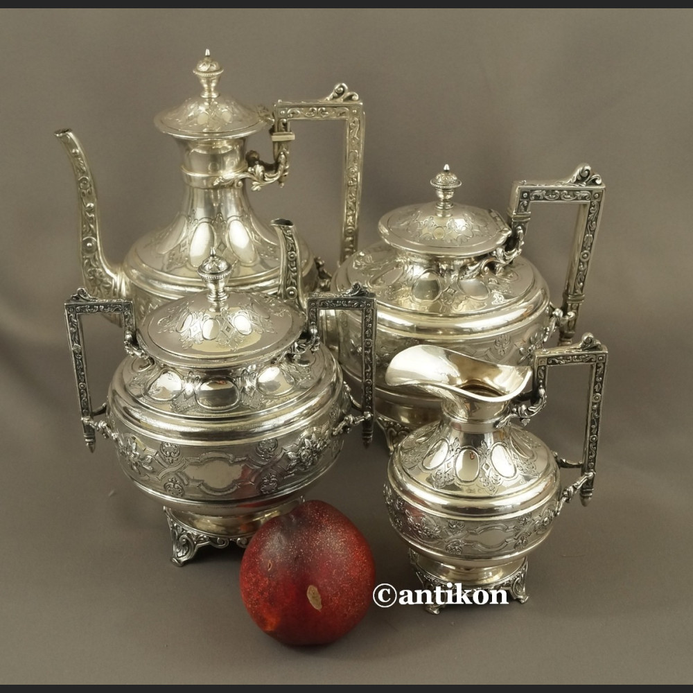 Posrebrzany serwis do kawy i herbaty A. Frenais  neobarokowy 