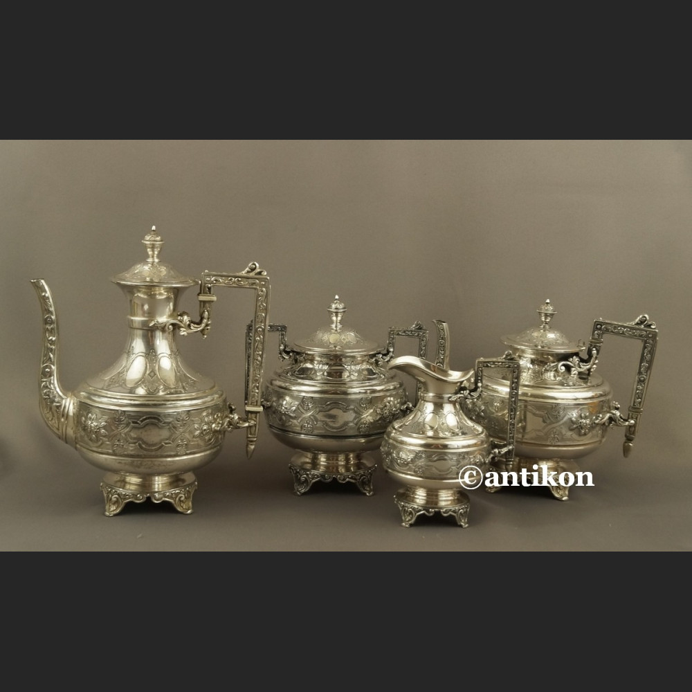 Posrebrzany serwis do kawy i herbaty A. Frenais  neobarokowy 