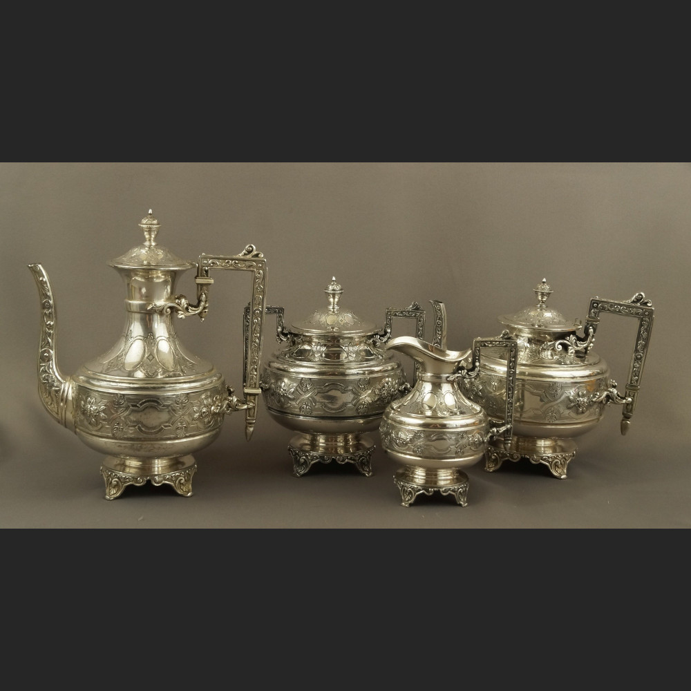 Posrebrzany serwis do kawy i herbaty A. Frenais  neobarokowy 