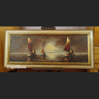 Obraz marynistyczny Łodzie  aukcyjne malarstwo 