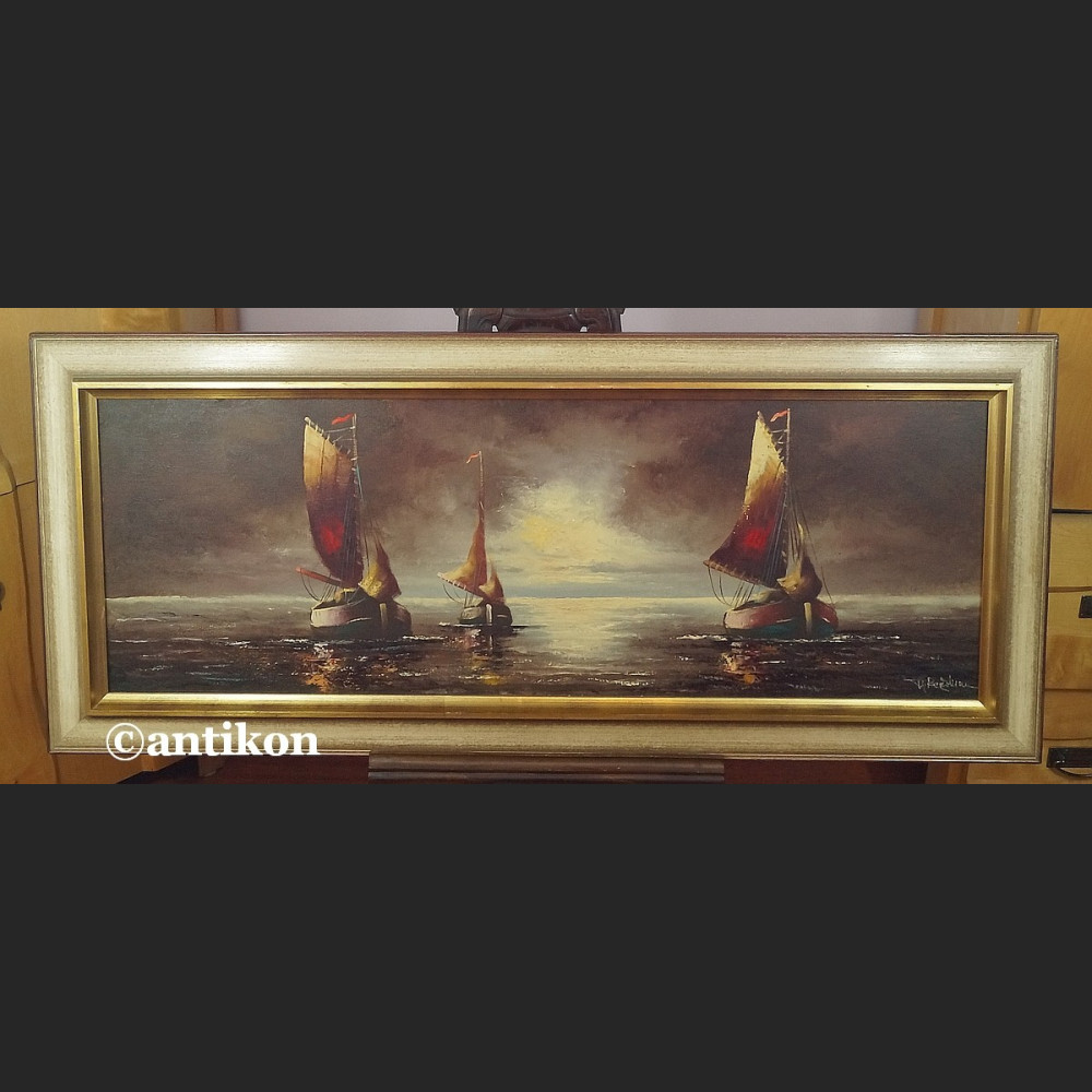 Obraz marynistyczny Łodzie  aukcyjne malarstwo  Obraz marynistyczny Łodzie  aukcyjne malarstwo