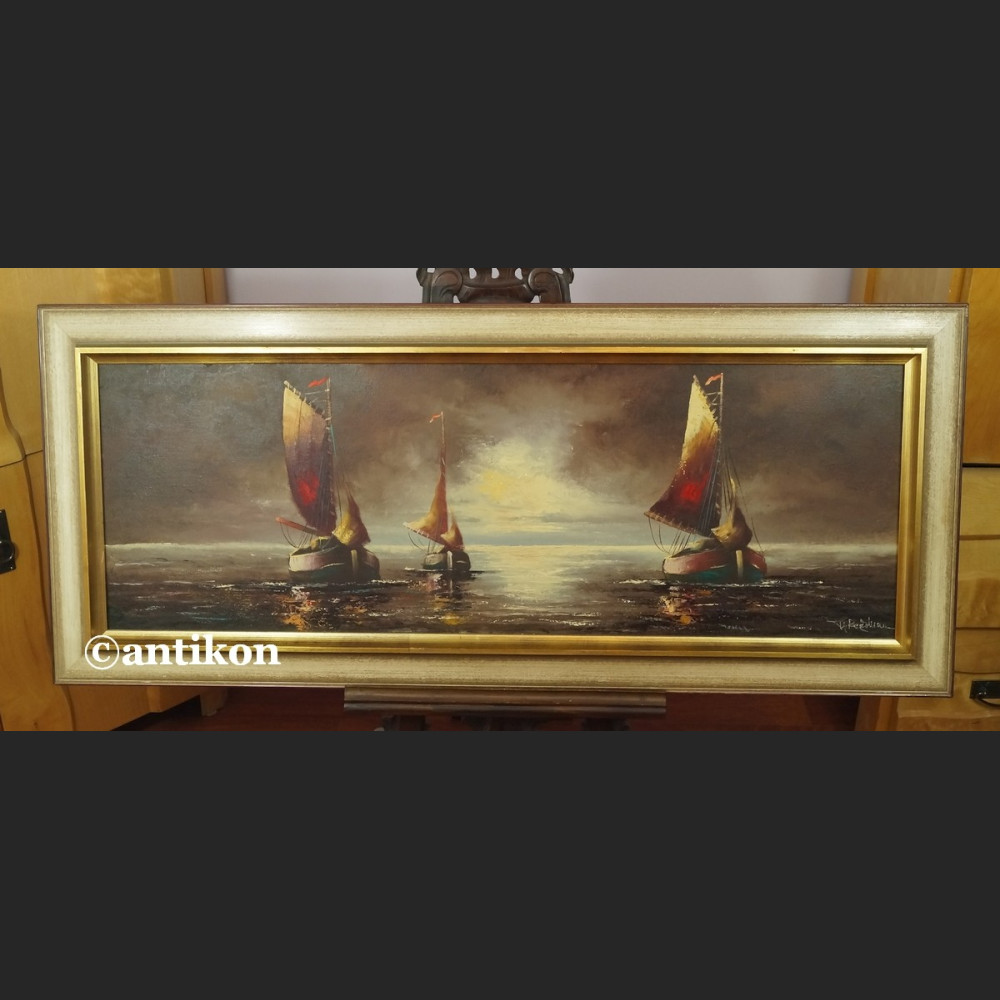 Obraz marynistyczny Łodzie  aukcyjne malarstwo  Obraz marynistyczny Łodzie  aukcyjne malarstwo