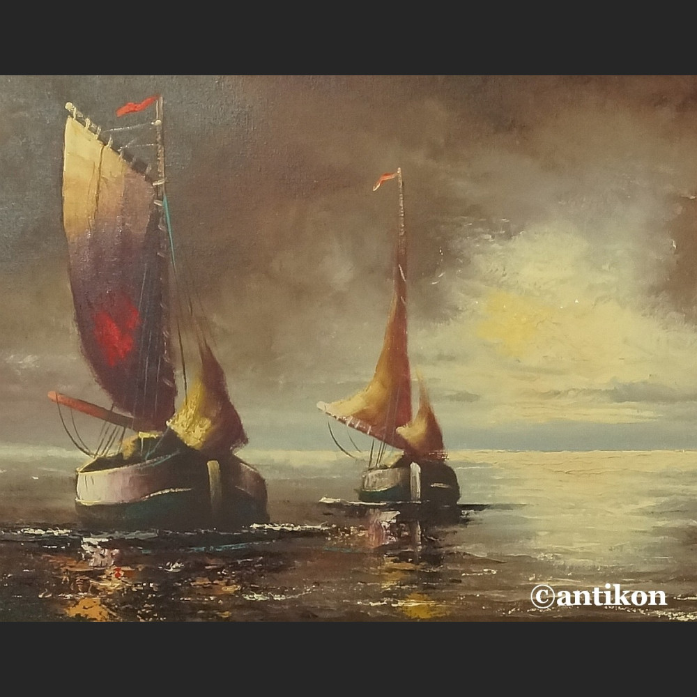 Obraz marynistyczny Łodzie  aukcyjne malarstwo  Obraz marynistyczny Łodzie  aukcyjne malarstwo