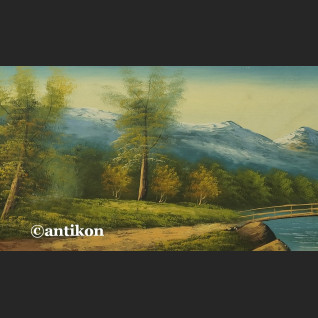 Obraz olejny na desce Górski pejzaż z kapliczką 